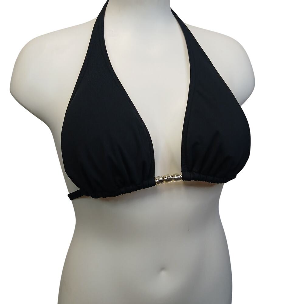 Michael Kors Black Halter Bikini Top Gold Beaded Accent Swimsuit 14
